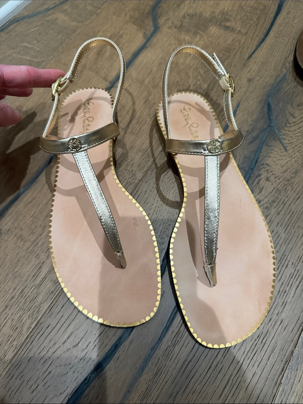 Lilly Pulitzer Gold Metallic Leather T-Strap Sandals